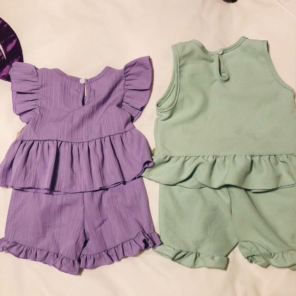 Baby Girl 12-18 m Floral Embroidered Two-Piece Sets Mint& Lavender Summer Shorts - Picture 11 of 12